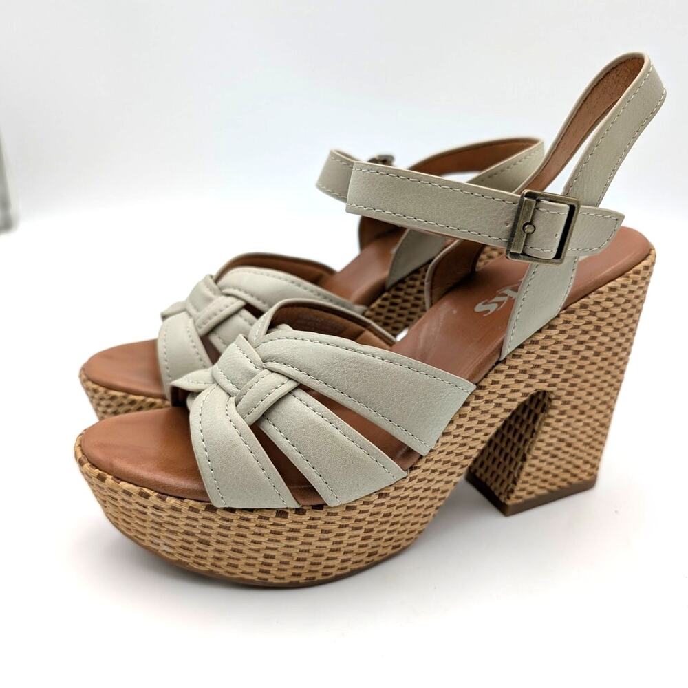 Korks Dee Wedge Platform Block Heel Sandals Women's off White Size US7M EU37.5